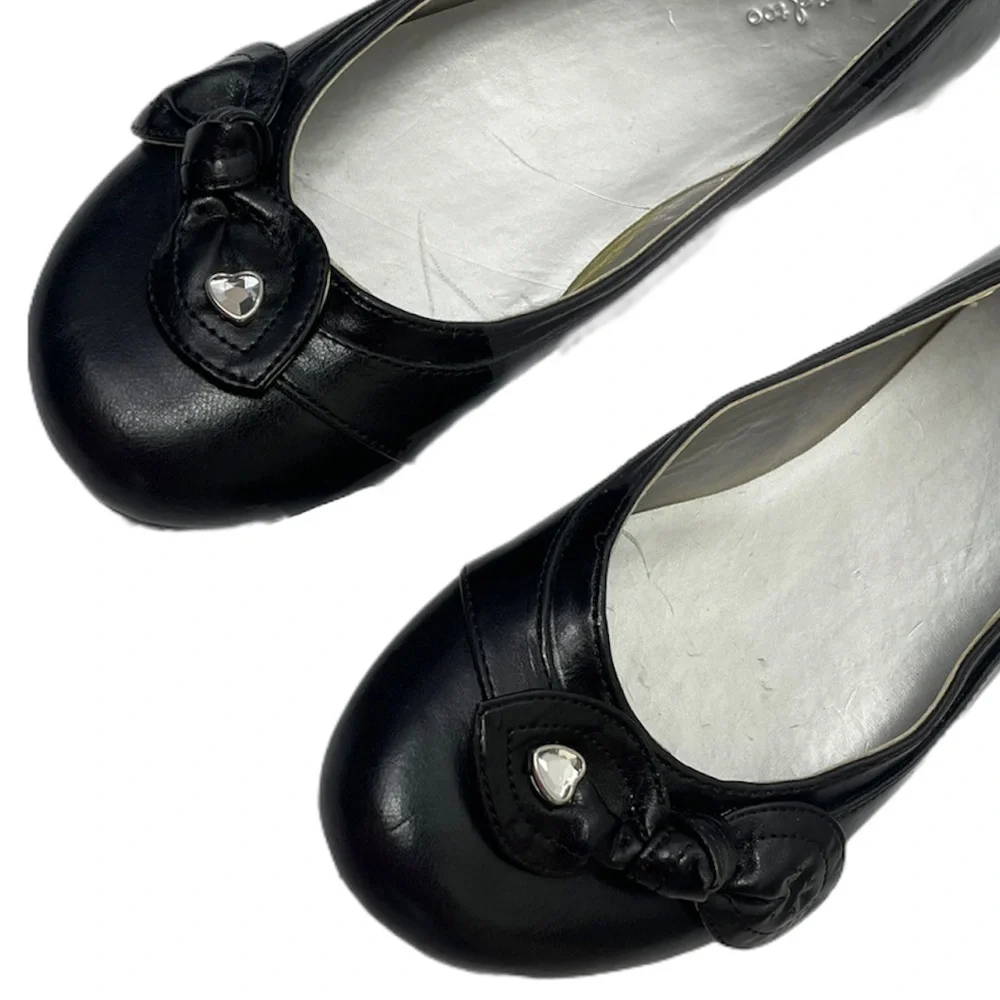 Black Sparkling Hearts & Bow Girls Dress Flats Girls Size 4